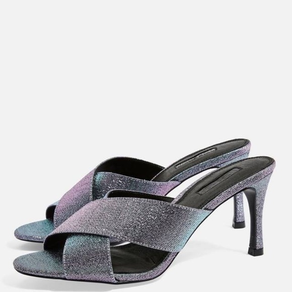 USED - women topshop blue/silver sparkly heels size US 8.5 (no box) - Picture 1 of 3